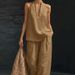 Women's Sleeveless Halter Shoulder Set Loose Summer Casual Wide Leg Pants Two Piece Trendy Fashion_ecoleips.com