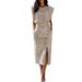 Women's Printed Sleeveless Top And Slit Long Skirt Set New Fashion American Style_ecoleips.com