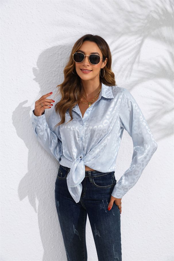 Verve Women's Clothing 2025 Autumn New Turn-down Collar Open Button Leopard Print Jacquard Long Sleeve Shirt_ecoleips.com