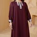 Muslim Dress Women Elegant V-Neck Arab Robe Dress – Loose Fit Short Sleeve Muslim Fashion For Modest Comfort_ecoleips.com