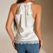Elegant Office Ladies Satin Halter Neck Tops Women 2026 Sexy Off Shoulder Lace Camisole Female White Top Fashion Clothing Blouse_ecoleips.com