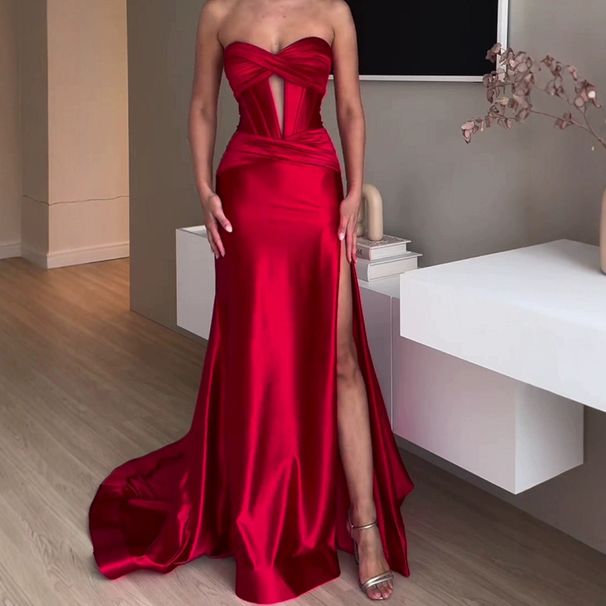 Women's Clothing High End Temperament Elegant Wrap Chest One Shoulder Long Banquet Big Swing Evening Dress Bridesmaid Dress Dress_ecoleips.com