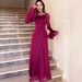 Women's Clothing Autumn Style Women's Tie Waist Ruffled Fitted Dress Gentle Breeze And Snow Flowy Fabric_ecoleips.com