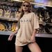 Women's Relaxed Fit Cotton-Soft Graphic Tee Breathable Everyday T-Shirt Street Style Comfort Black Coffee Beige_ecoleips.com