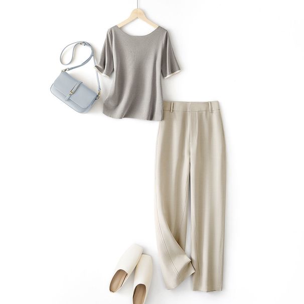 Women's Clothing Five Point Sleeve Knitted Top Simple Casual Pants Suit Summer Simple Atmospheric Suit_ecoleips.com