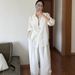 Old Money Style Suit Women's Summer New Fashion Sun Protection White Cotton Linen Shirt High-end Feel Wide-leg Pants_ecoleips.com
