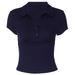 Summer Solid Color Collared T-Shirt Short Sleeve Patchwork Slim Fit Sporty Style Women's Top New Arrival 2026_ecoleips.com