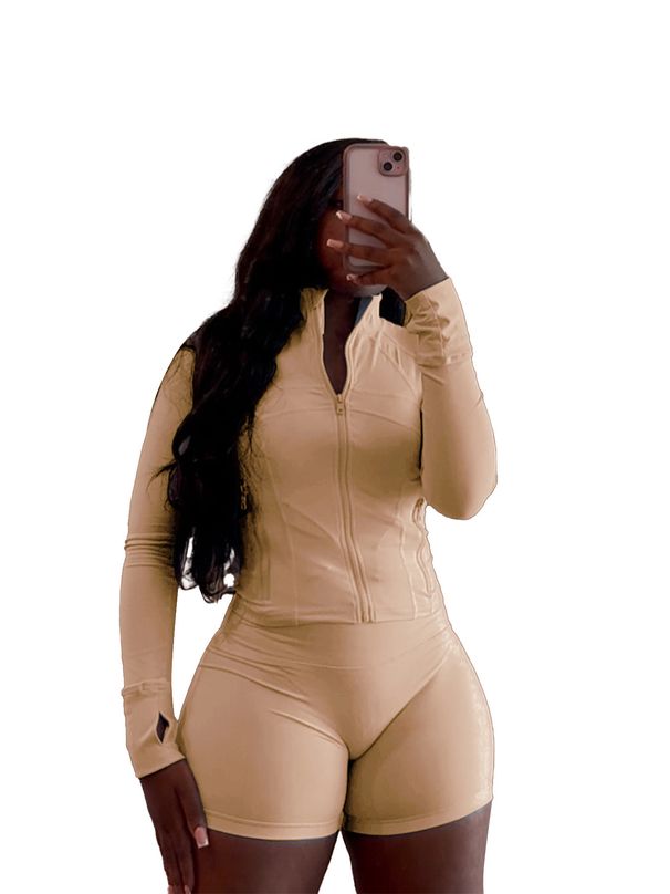 Women's Sporty Casual Two Piece Set Long Sleeved Shorts Tight Fitting Spring Summer New Best Selling_ecoleips.com