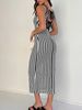 Round-Neck Striped Knitted Dress, Bare-Back Sleeveless Long Dress With A Seaside Vacation Style_ecoleips.com
