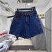 Women's High-Waisted Slimming Denim Shorts Dark Blue 2025 Summer Style Thin Loose Wide Leg A-Line Shorts_ecoleips.com