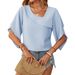 Elegant V-Neck Flowy Chiffon Blouse With Peony Sleeves For Women - Summer Casual Boho Tops_ecoleips.com