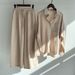 Cross-border Women's 2-Piece Vintage Plus Size 2025 Cotton Linen Shirt Set High-Waisted Loose Pants_ecoleips.com