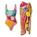 Women's Color Block One Piece Swimsuit Cartoon Print Beach Set Wire-Free Polyester Spandex_ecoleips.com