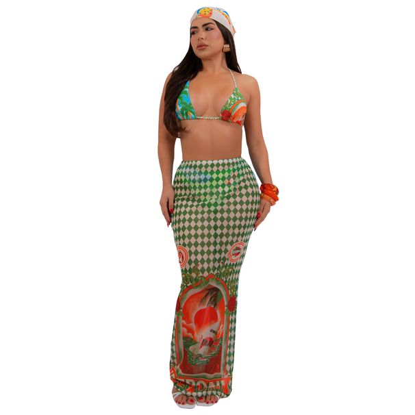 Women's Clothing Sexy Bikini Swimwear Beach Printed Skirt Set_ecoleips.com