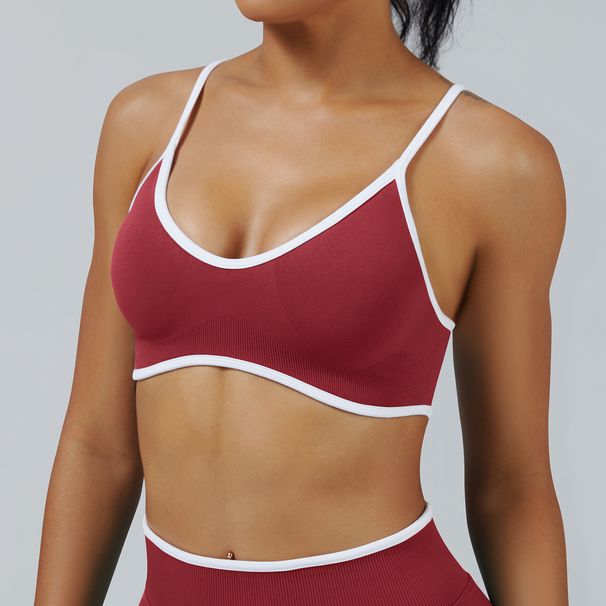 K New Color Blocking Suspender Sports Bra, Shockproof Yoga Bra, Outdoor Fitness Yoga Top, Sports Vest_ecoleips.com