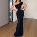 Womens Fashion Solid Slim Bodycon Long Dress Black Sexy Skew Collar Flower Hollow Party Dress Summer One Shoulder Backless Dress_ecoleips.com
