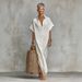 Women's Loose Fit Batwing Sleeve Polo Neck Maxi Dress – Casual Minimalist Spring Summer Gown 2026_ecoleips.com