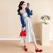 Autumn New Korean Fashion Denim Jacket + Patchwork Dress Two-Piece Set For Pregnant Women_ecoleips.com
