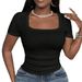 Women's Clothing Women's Solid Color U Neck Short Sleeve Top Spring/Summer Slim Fit Cropped T-Shirt Fashion Style_ecoleips.com