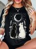Cat Moon Graphic Tee Print T-Shirt Women's Crewneck Casual Short Sleeve T-Shirt Summer Harajuku Streetwear Tops Fashion Tees_ecoleips.com
