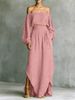 Women's Fashion Set Casual Off-Shoulder Top And Irregular Skirt Two-Piece Ensemble_ecoleips.com