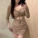 Pure Desire For Design Sense, Hollow Out Pleated Drawstring Hanging Neck Dress, Female Sexy Temperament, Slim Fit Waist Bag, Hip Short Skirt_ecoleips.com