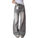 American Vibe Plus-size Vintage Washed Jeans Women, High Street Style, Loose Fit For Pear-shaped Body, Wide-leg Drapey_ecoleips.com