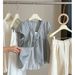 Women's Korean Style Patchwork Top V Neck Short Sleeve Faux Two Piece Lace Trimmed Elegant Casual Babydoll Shirt_ecoleips.com
