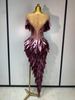 Women Sexy Mesh See Through Diamonds Bodycon Dress Luxury Birthday Evening Party Costume Bar Nightclub Stage Performance Set 6XG_ecoleips.com