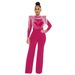 Women's clothing fashion sexy casual slim high collar see-through rhinestone tassel jumpsuit for women_ecoleips.com