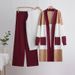 Women's 3-Piece Set Knitted Mid-Length Cardigan Vest And Wide Leg Pants Autumn Clothing European And American Style_ecoleips.com