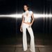 Slim Fit High Neck Short Sleeve Top And Low Waisted Flare Pants Women's Fashion Two Piece Set Solid Color Style_ecoleips.com
