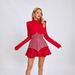 Verve 2025 Women's New Solid Color Long Sleeve Round Neck Patchwork Rhinestone A-line Dress Fashion Party Gown_ecoleips.com