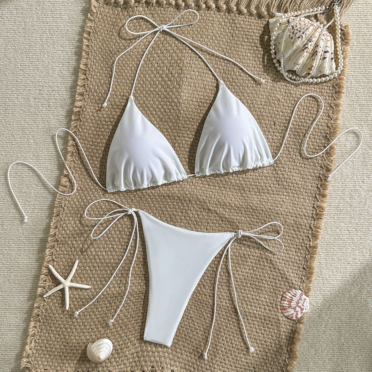 Women's Solid Color Sexy Two-Piece Bikini Set Trendy Fashionable Swimwear Comfortable Support Versatile Style Companion_ecoleips.com