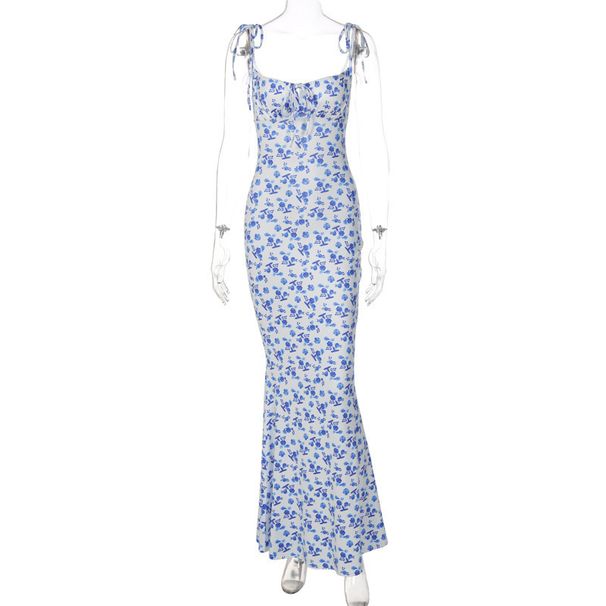 Vacation-style European And American Cross-border Summer Women's Floral Sleeveless Tie-waist Fashion Casual Sexy Beach_ecoleips.com