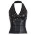 Aria Basics Aria Basics European And American Hot Girl Street Style Bronze Rivet Halter Neck Backless Zippered Leather Vest Sexy Fashion_ecoleips.com