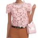 Women's Pink Lace Top - Sweet & Sexy Hollow Beaded Short Sleeve Shirt, Round Neck Spring/Summer Blouse_ecoleips.com