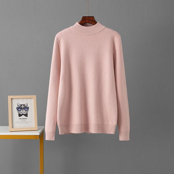 Women's Thickened Semi High Collar Woolen Fleece Lined Sweater Autumn Winter Fashion Top Cross Border Style_ecoleips.com