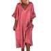New Explosive Solid Color Sexy V-Neck Patchwork Loose Fitting Dress_ecoleips.com