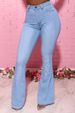 Women's Clothing Jeans Elastic High Waist Flared Horseshoe Trousers_ecoleips.com