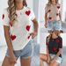 Women's Clothing Spring And Summer Casual Contrast Color Heart Short Sleeved Sweater Valentine's Day Top Women's Clothing_ecoleips.com