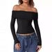 Cross-border European And American Clothing Tops, T-shirts, Off-shoulder Pure Desire Long-sleeve Milk Silk Base Shirt,_ecoleips.com