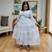 Women's Clothing Fashion Retro Lace Stitching Stand Collar Lantern Sleeve Big Swing Dress_ecoleips.com