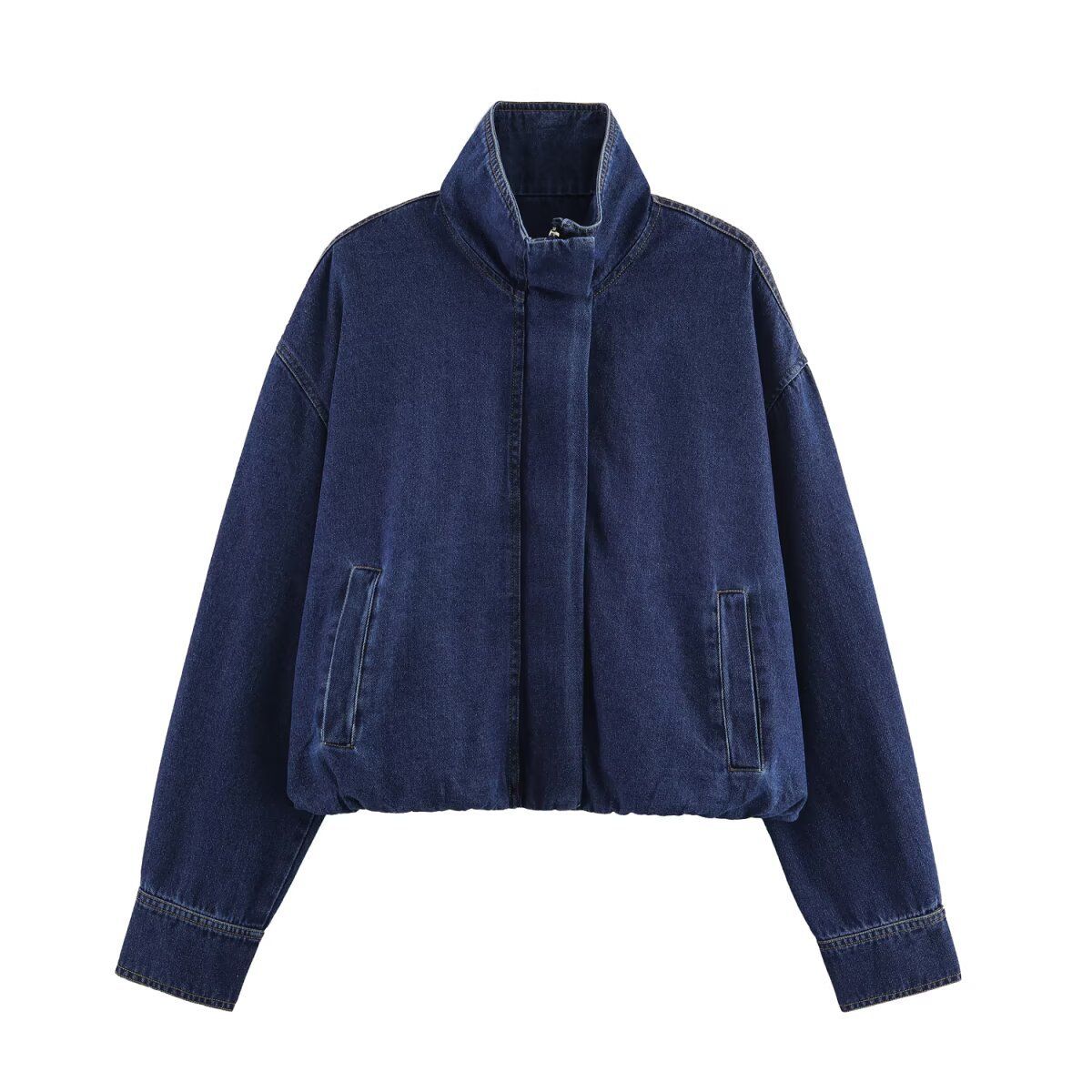 Women's Denim Jacket For Wholesale - Stylish Urban Casual Coat With Round Neck & Long Sleeves (S/M/L, Navy Blue, Polyester Fabric)_ecoleips.com