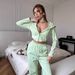 Women's Sexy Two Piece Set Solid Color Long Sleeved Zipper Cardigan And Lace Up Trousers Casual_ecoleips.com