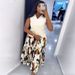 Women's Clothing Summer New Fashion V Neck Button Vest Top Printed Pleated Long Skirt Suit_ecoleips.com