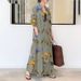 Women's Clothing Cotton And Linen Floral Lapel Long Sleeves Pockets Simple Loose Casual Long Cardigan Dress_ecoleips.com