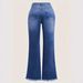 High-Waisted Retro Dark Blue Embroidered Flared Jeans Floor-Length Pants All Seasons Women's Cross-Border Style_ecoleips.com