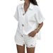Women's Casual Short Sleeved Shirt Top Solid Color Lapel Spring Summer European American Style_ecoleips.com