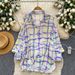 Korean Style Loose Plaid Long Sleeved Cardigan Breathable Shirt Women's Spring Commuting Boyfriend Lazy Sun Protection Top Skin Friendly_ecoleips.com
